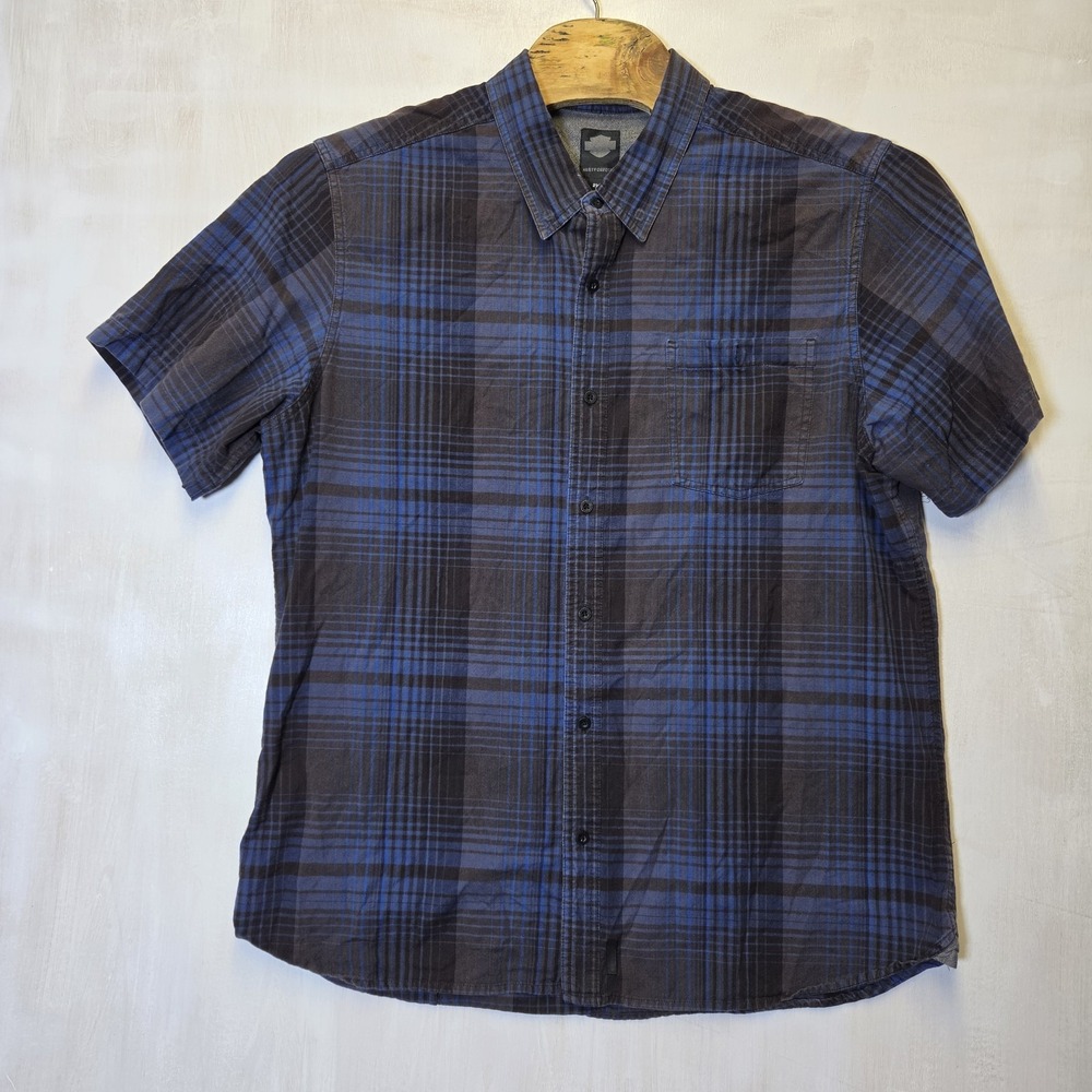 HARLEY DAVIDSON Men's Blue Plaid Short Sleeve  Shirt Size XXL